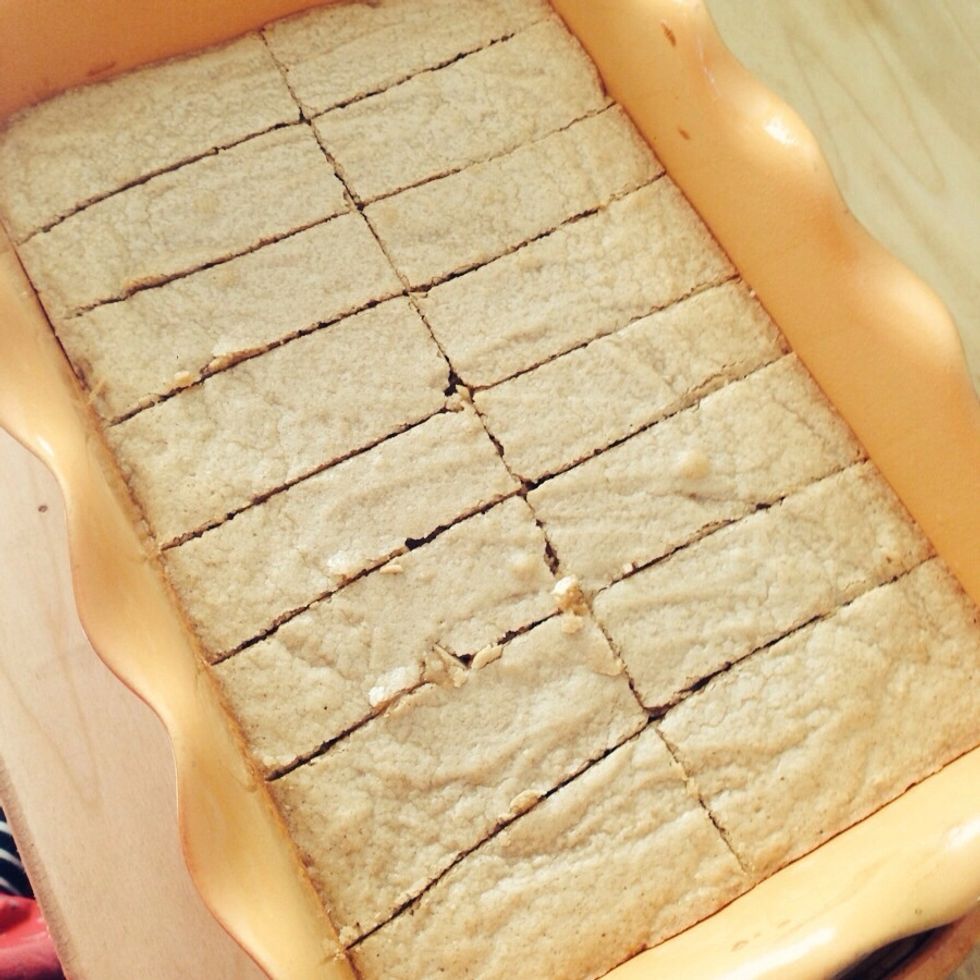 She's a lot easier to get along with once she has cooled down.  You'll want to cut up the cake into bar-like segments.