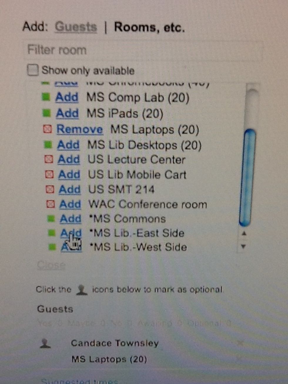 She will also add the MS Library - East Side. Please note that AREAS have an asterisk before their name.