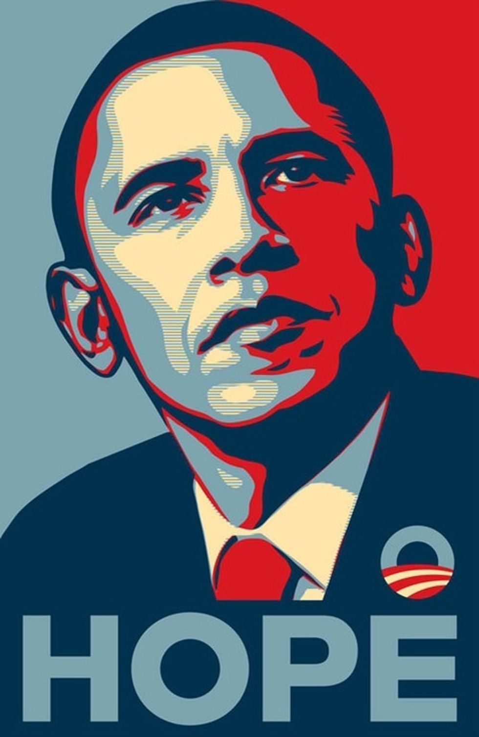 Shepard Fairey? Darker, political or social message, stark and graphic