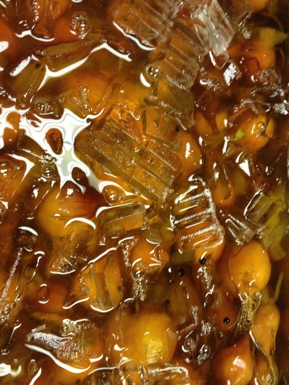 Shock the beets to stop the cooking process by putting a few scoops of ice over them