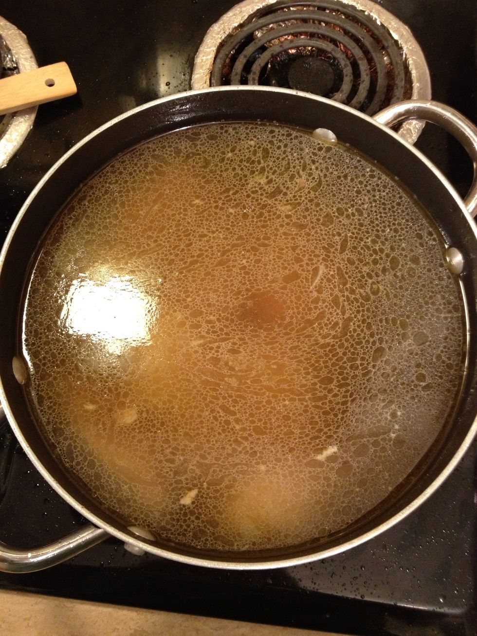 Should look like this. Allow the broth to come to a boil.