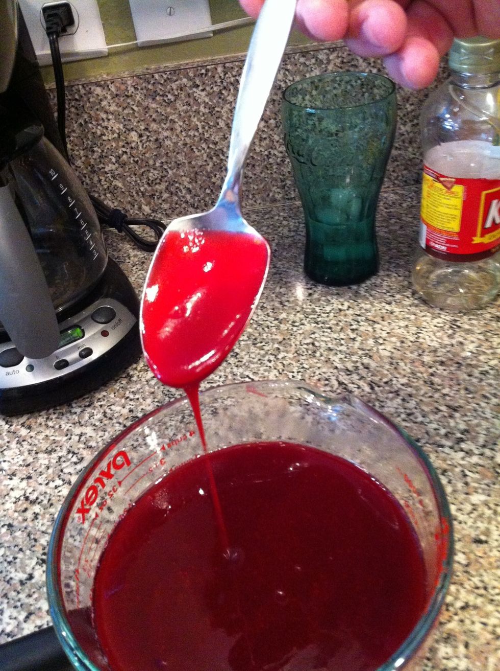 Should look like this. Taste it! It's tastes great. If its to tart add some sugar. But remember its going into a sweet cake so you want it pretty tart...