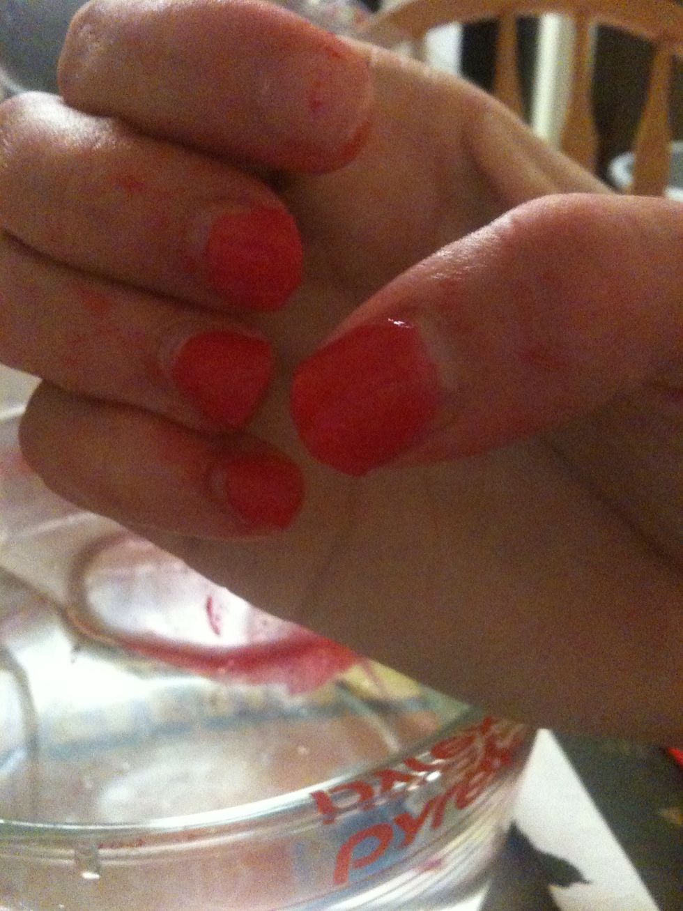 Should look like this (use the nail clippers to take of the excess nail before placing fingers in remover)