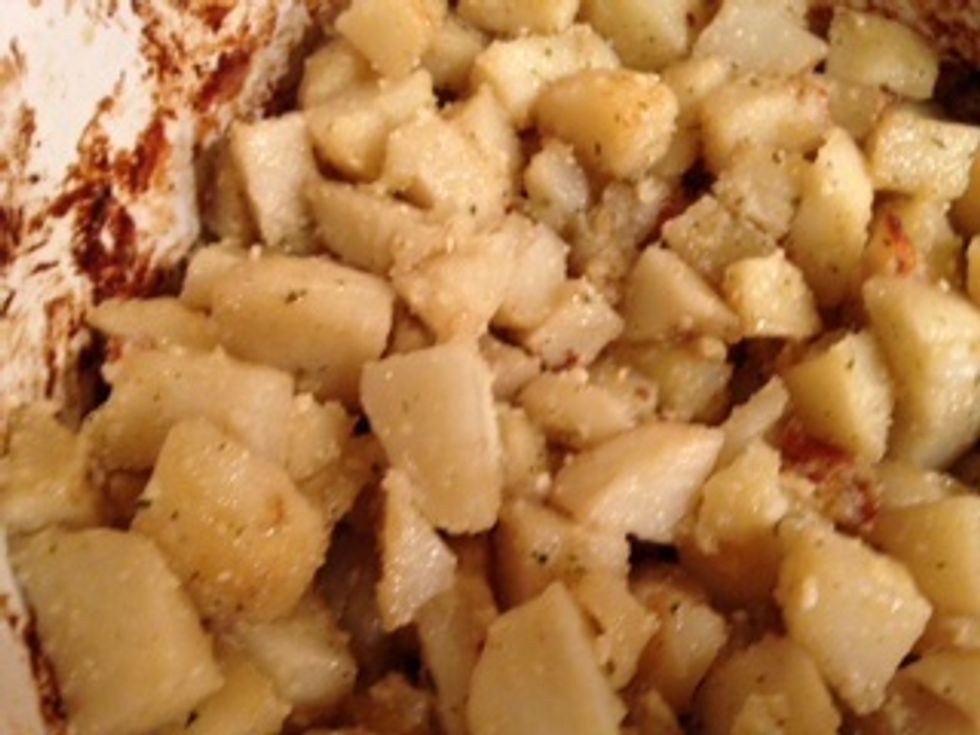 Should look like this when done. I also added some parmesan cheese. You can play with seasonings and add whatever sounds good to you. Eat and enjoy!