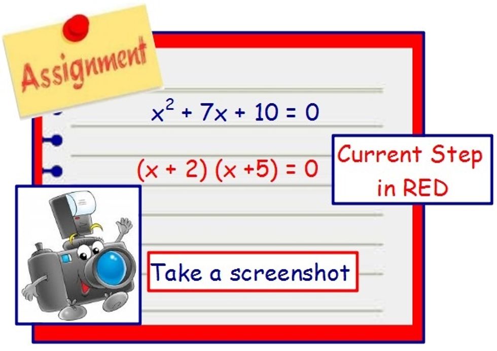 Show all steps. Make the current step "red". Take a screenshot .