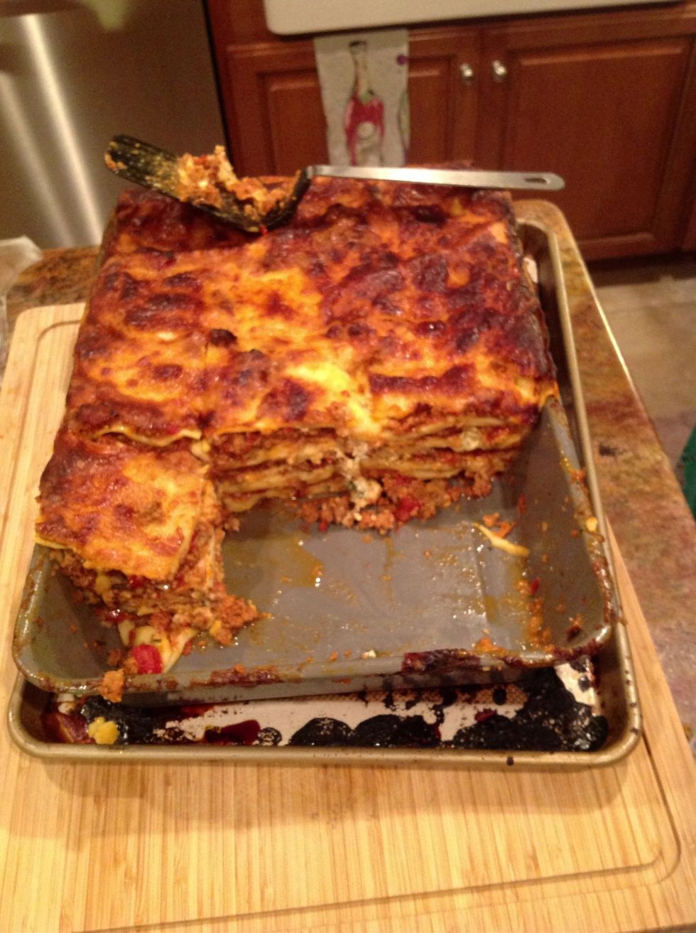 Showing the layers. We cut in 1/3's. a lot of food.