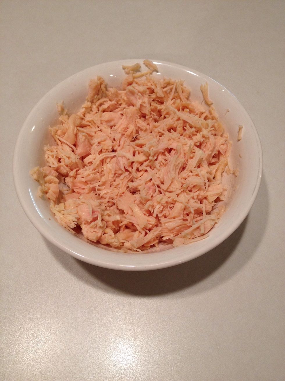 Shred chicken (or used canned chicken as a shortcut!)