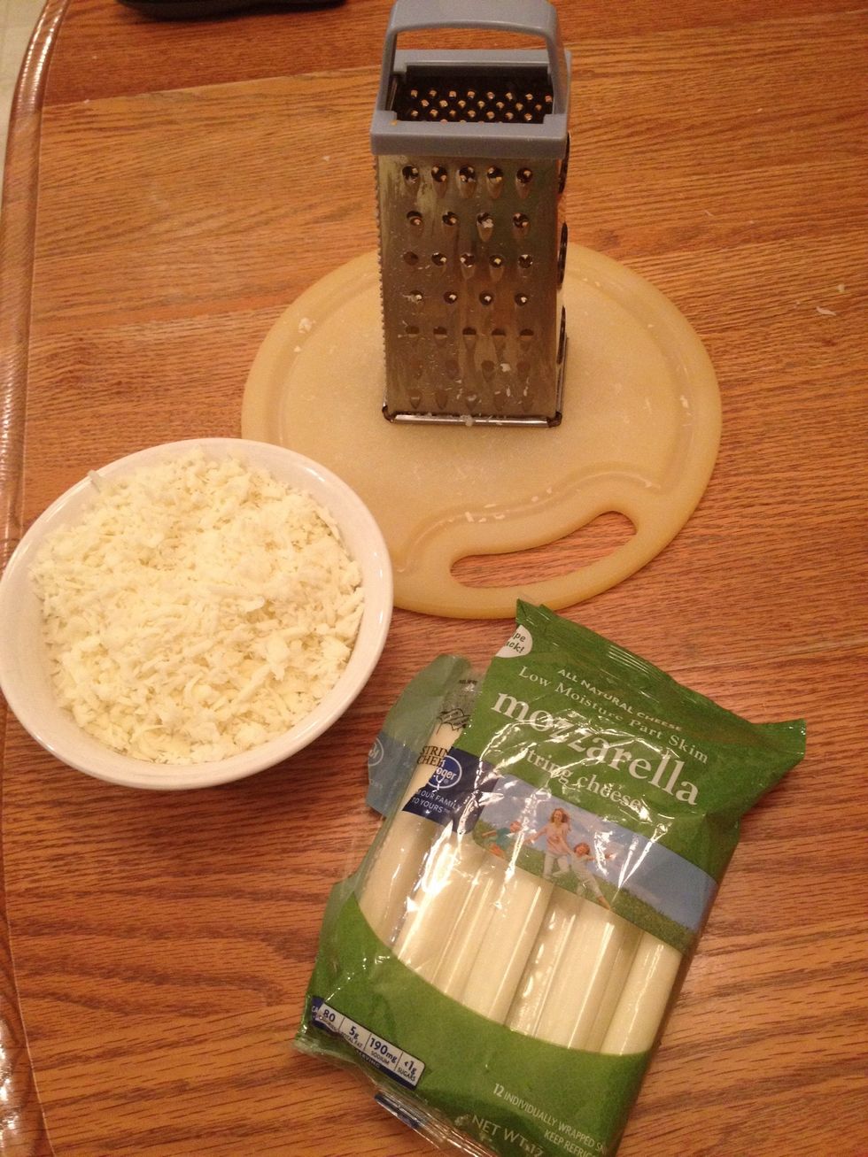Shred string cheese. If you are really lucky like me, you'll have an awesome daughter who will do this step for you. \ud83d\ude09 Remember... No guilt! Who cares if it was string cheese first? Set aside.