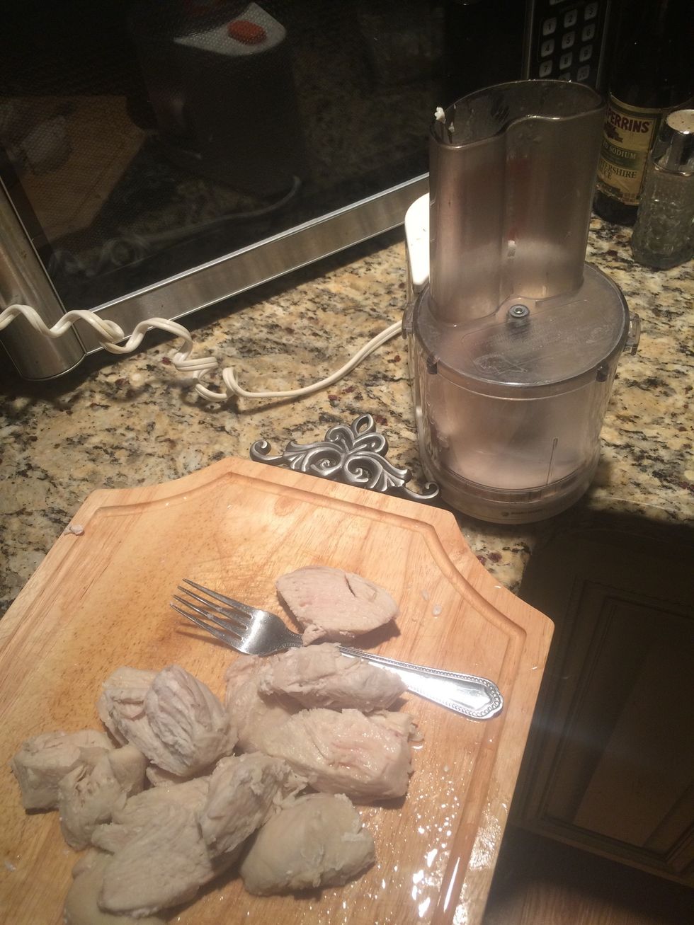 Shred the chicken (after its cooked)