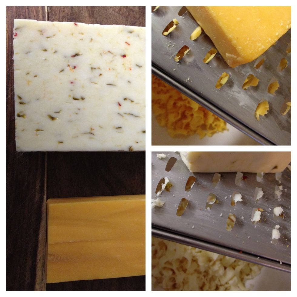 shred your choice of cheese - we use cheddar and pepper jack.