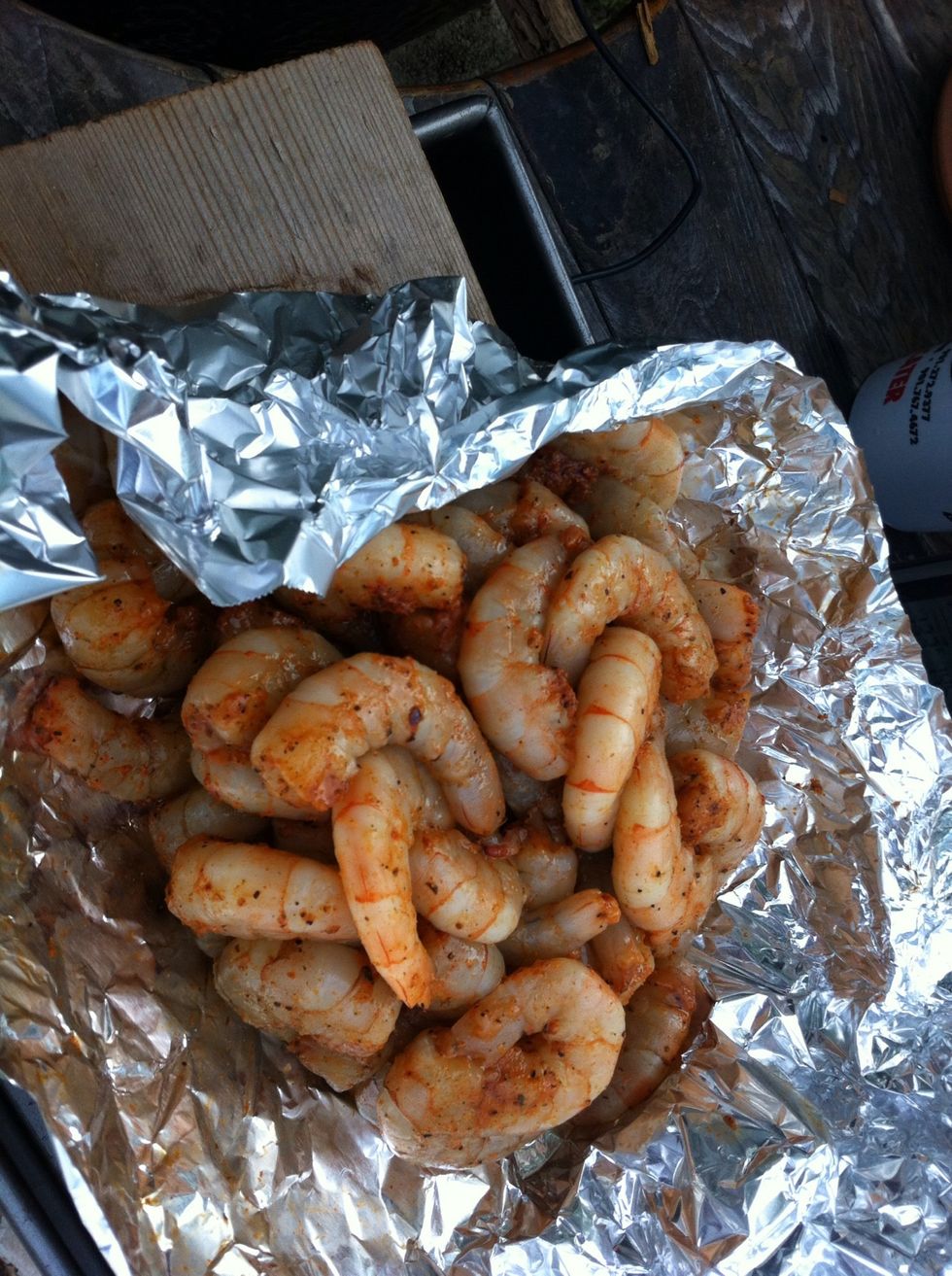 Shrimp needs to be a little firm before removing from the grill. Once meat was finished I removed the wood plank and let shrimp cook until a little firm.