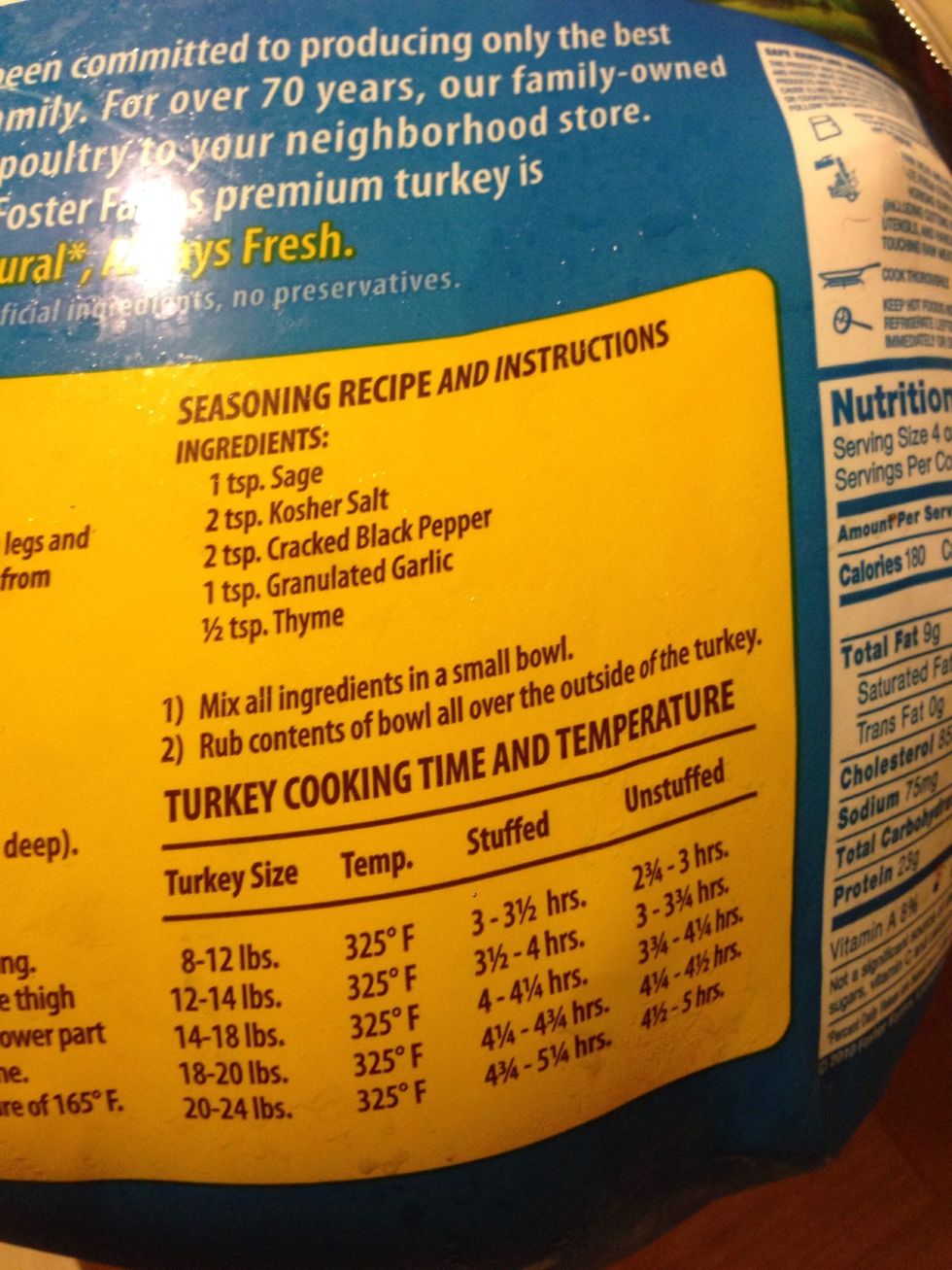 Side two of how to cook the turkey.