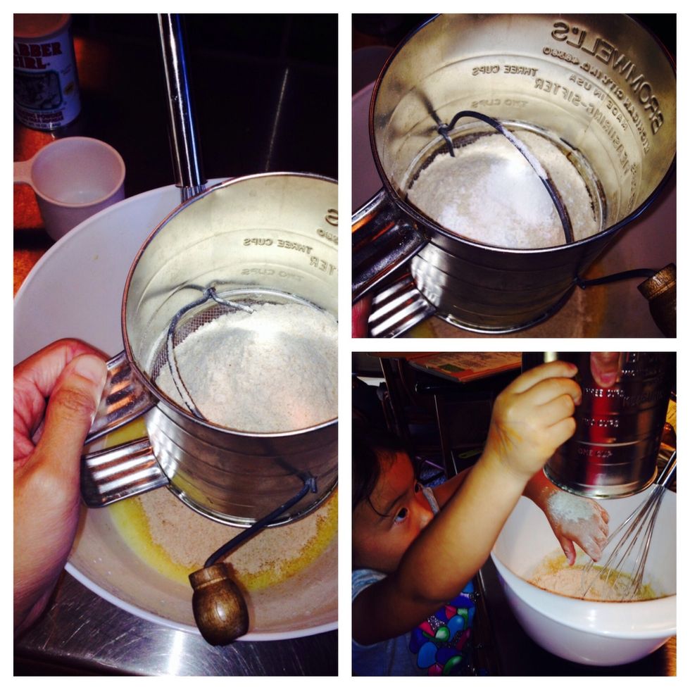 Sift dry ingredients into wet ingredients. If you don't have a sifter I'm pretty sure it's not the end of the world. My mom never does this bc she has ADD & it's too much for her. I'm OCD so I sift.