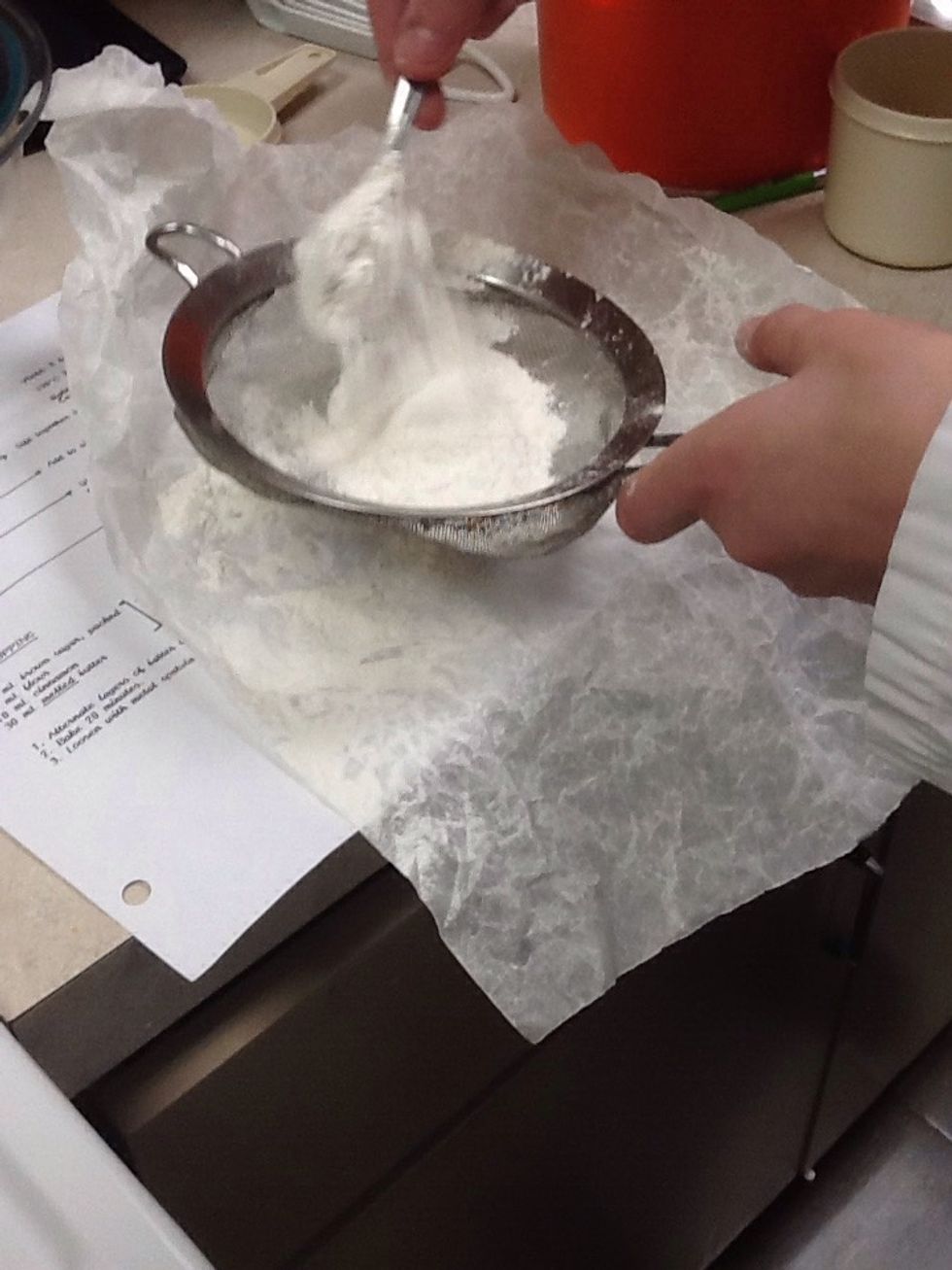 Sift flour 375 mL Into large bowl