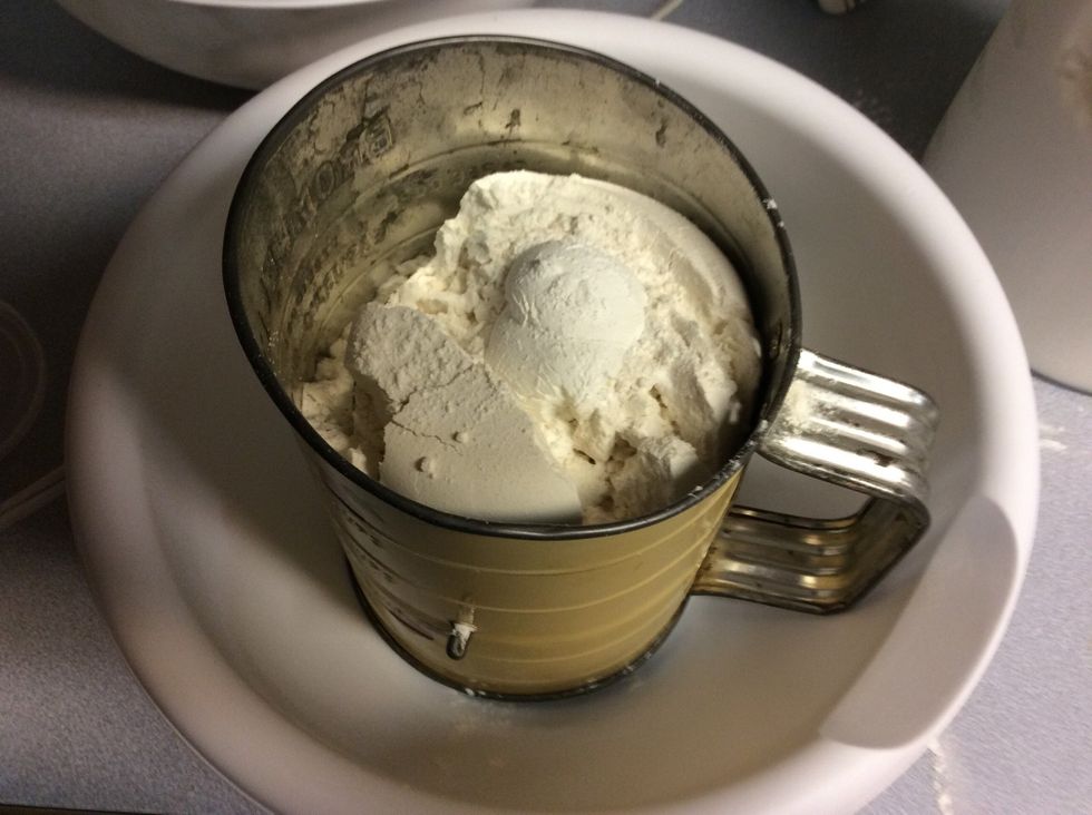 Sift flour and baking powder in to a medium bowl