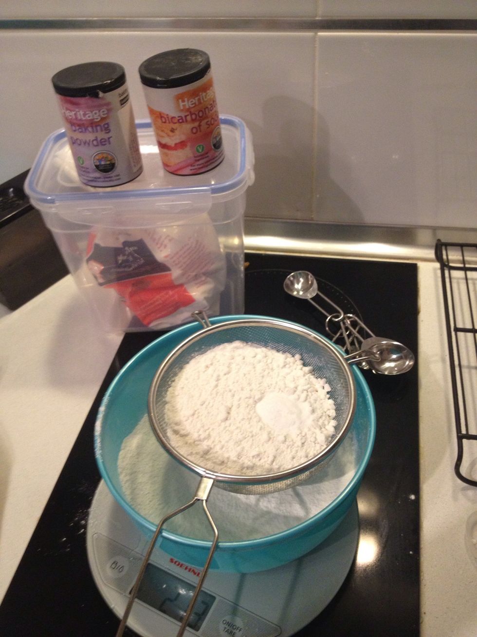 Sift flour baking soda baking powder together.
