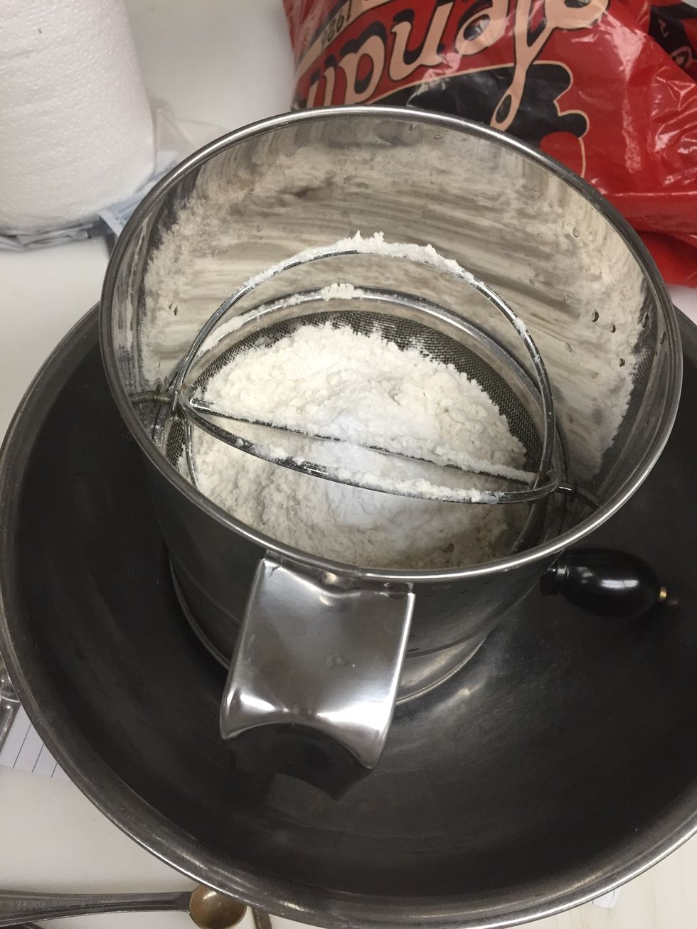 Sift flour, salt & baking soda into a bowl.