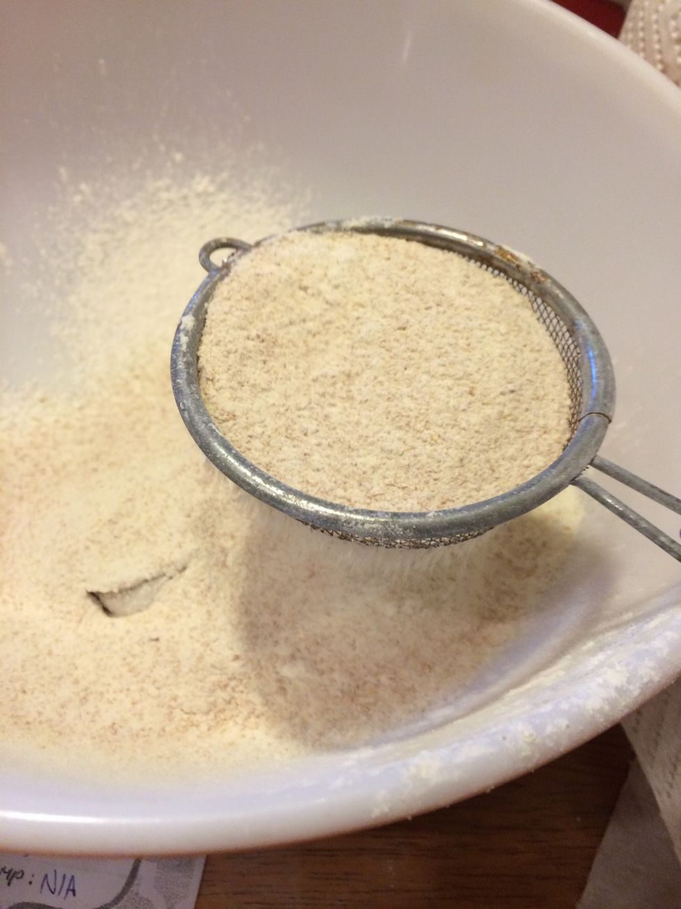 Sift flours, baking powder, salt, and sugar.