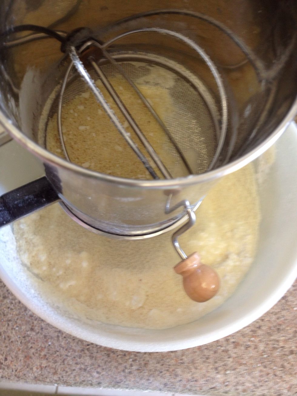 Sift superfine sugar and ground almonds together. Any remaining sugar or almonds in sifter should be ground finer in a food processor or magic bullet, then added to sifted mix.