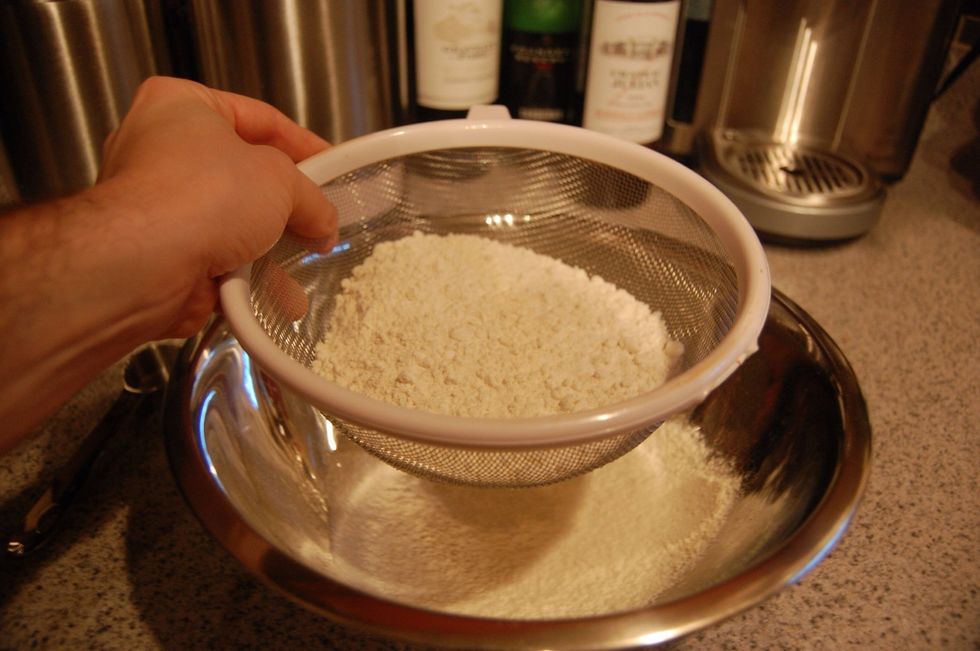 Sift the flour and baking soda mixture into another bowl and set aside.