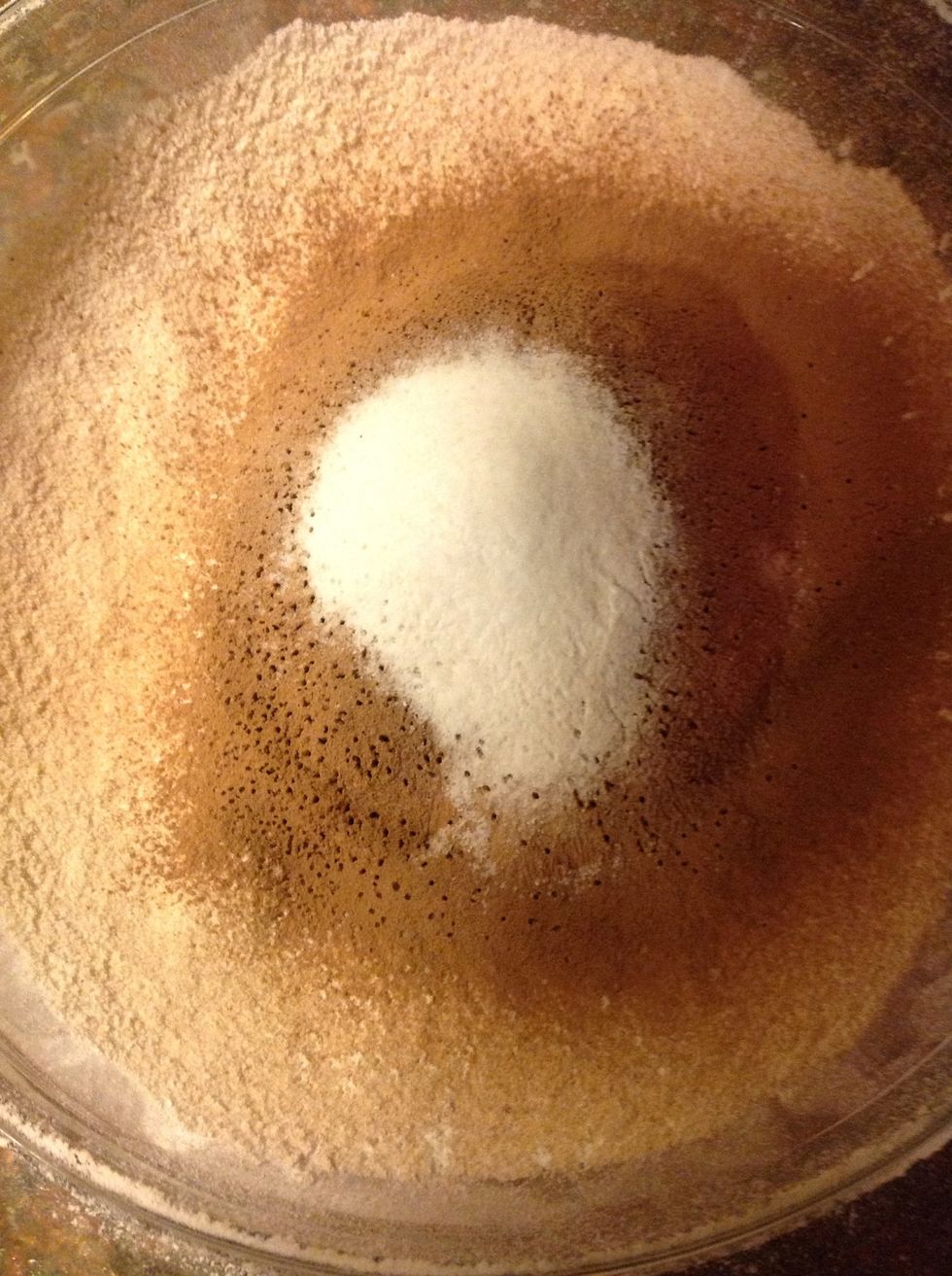 Sift the flour, cocoa, baking powder, baking soda, and salt in a bowl and set aside.