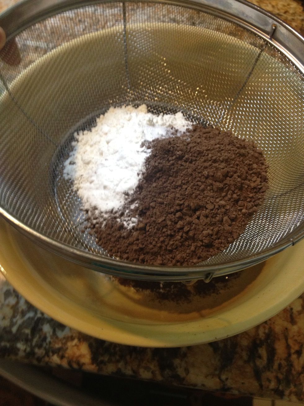 Sift the flour, cocoa powder, baking powder, and salt into a large bowl.