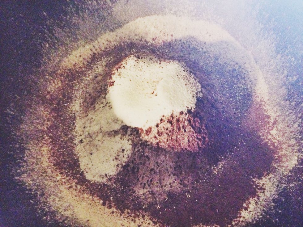 Sift the flour, cocoa powder, baking powder, baking soda and salt into a large bowl.
