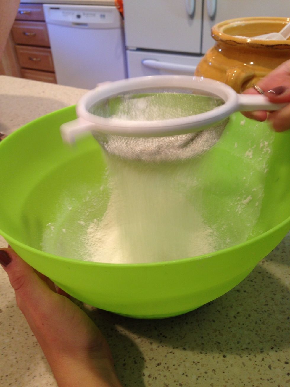 Sift the flour, sugar, baking powder, and salt into a large bowl
