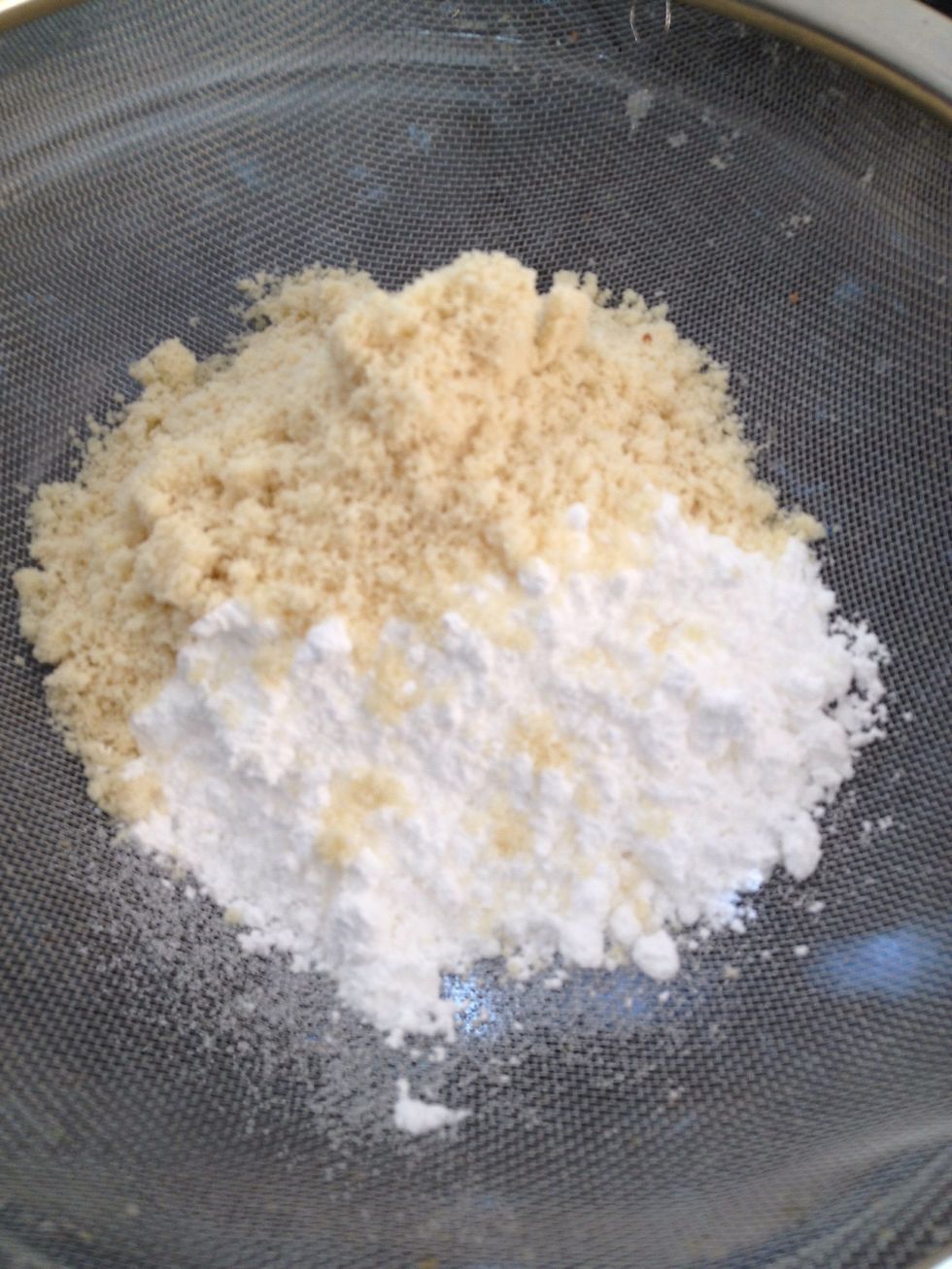 Sift the ground almond and icing sugar together 2-3 times.