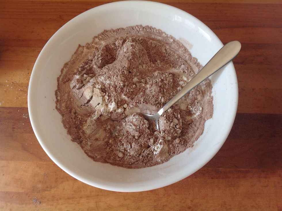 Sift then mix together the flour and cocoa