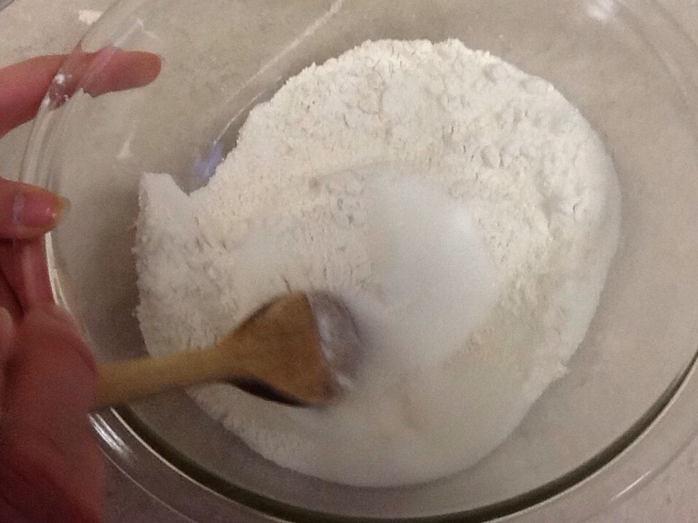 Sift together dry ingredients: Flour, baking powder,sugar, salt
