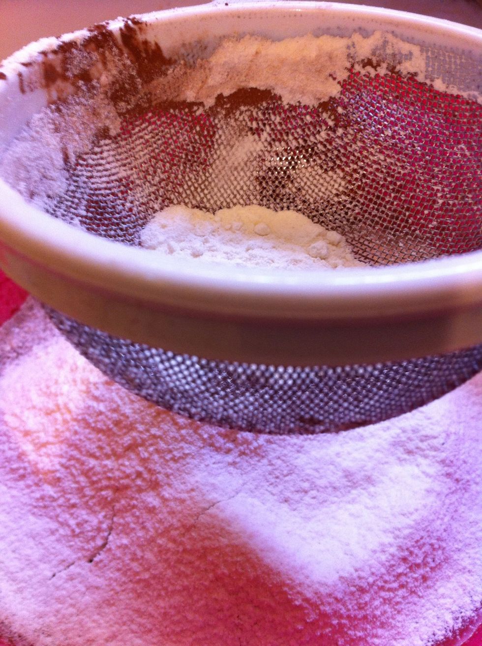 Sift together flour and cocoa.