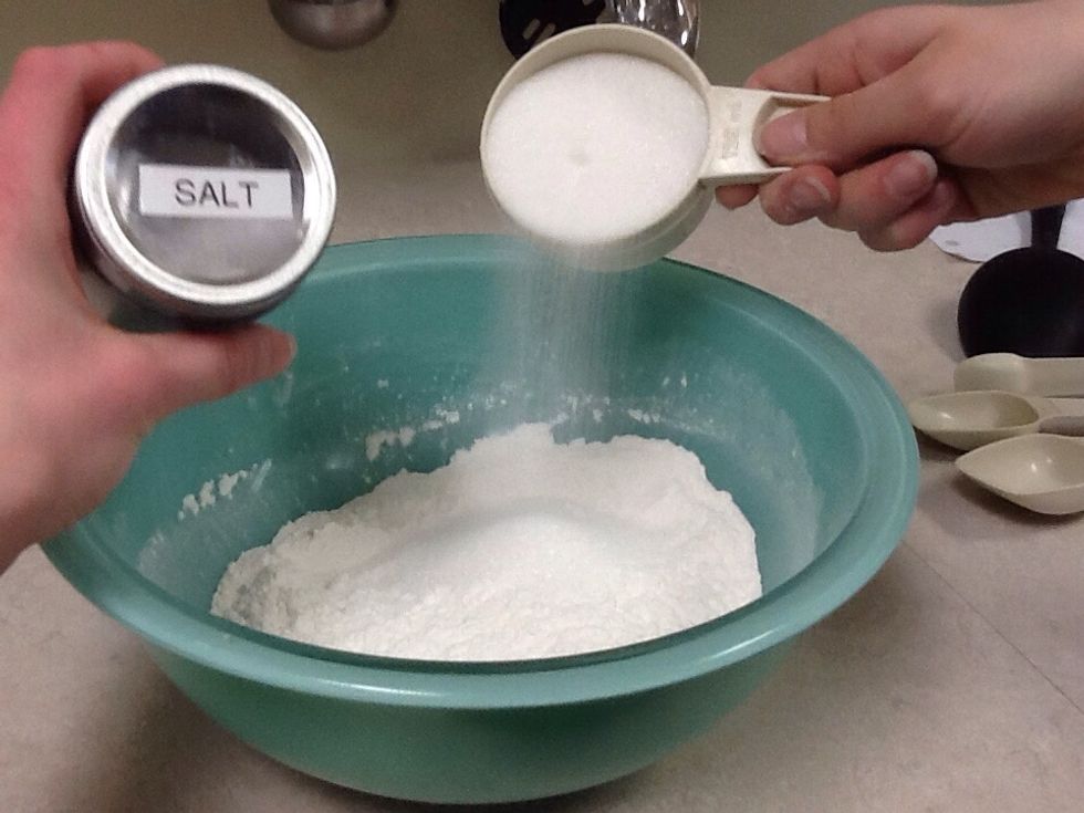 Sift together flour, baking powder then add sugar and salt