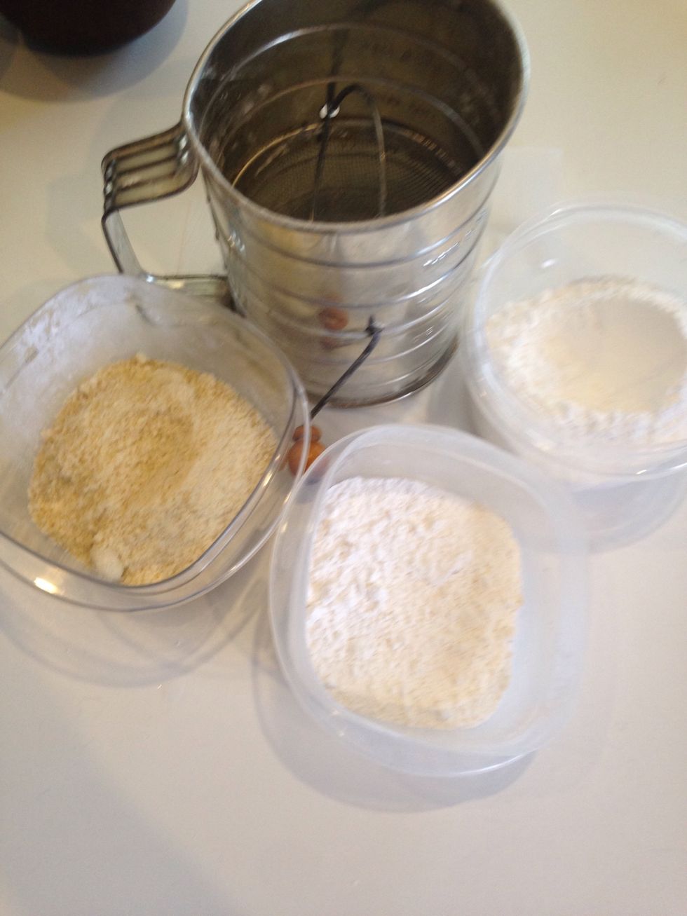 Sift together the almond flour, cake flour and 95 g confectioners sugar. If almond flour is coarse, you may want to process to a finer particle to process through the softer.