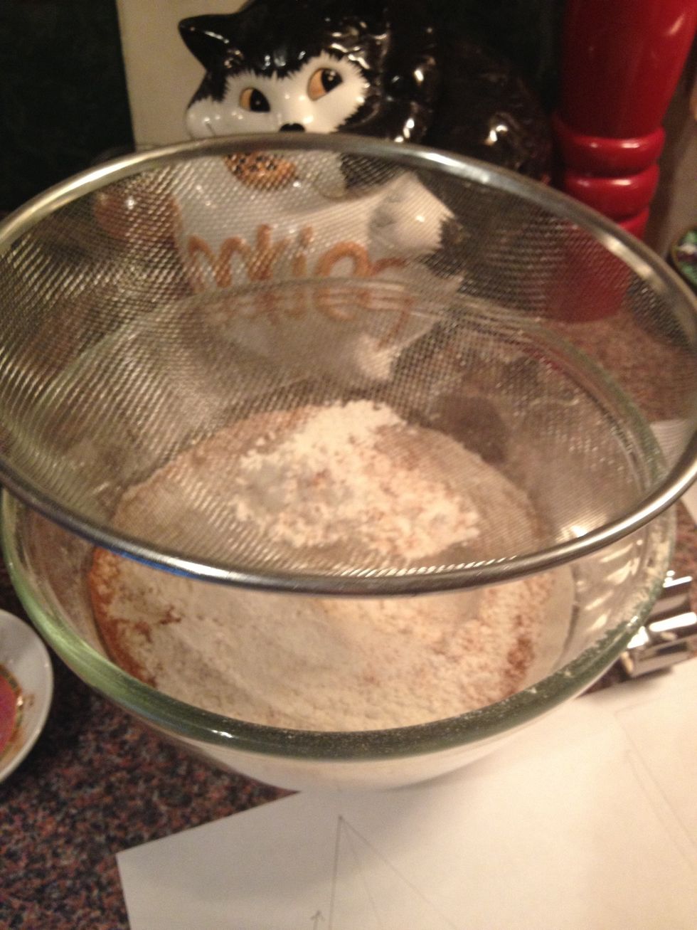Sift your flour, bicarbonate of soda, ginger and cinnamon into a bowl