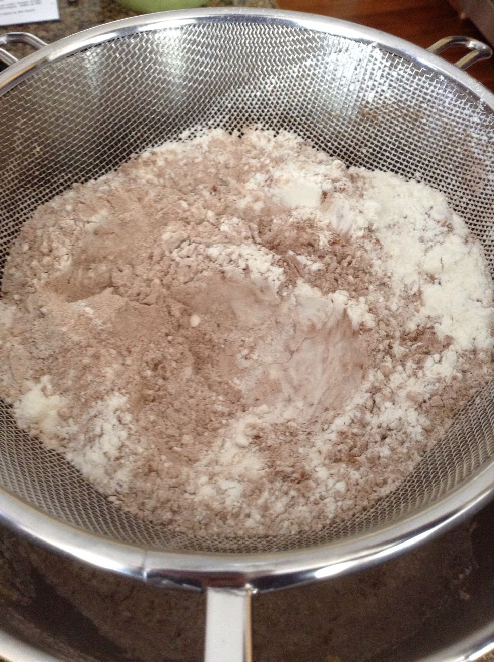 Sift your ingredients into your mixing bowl