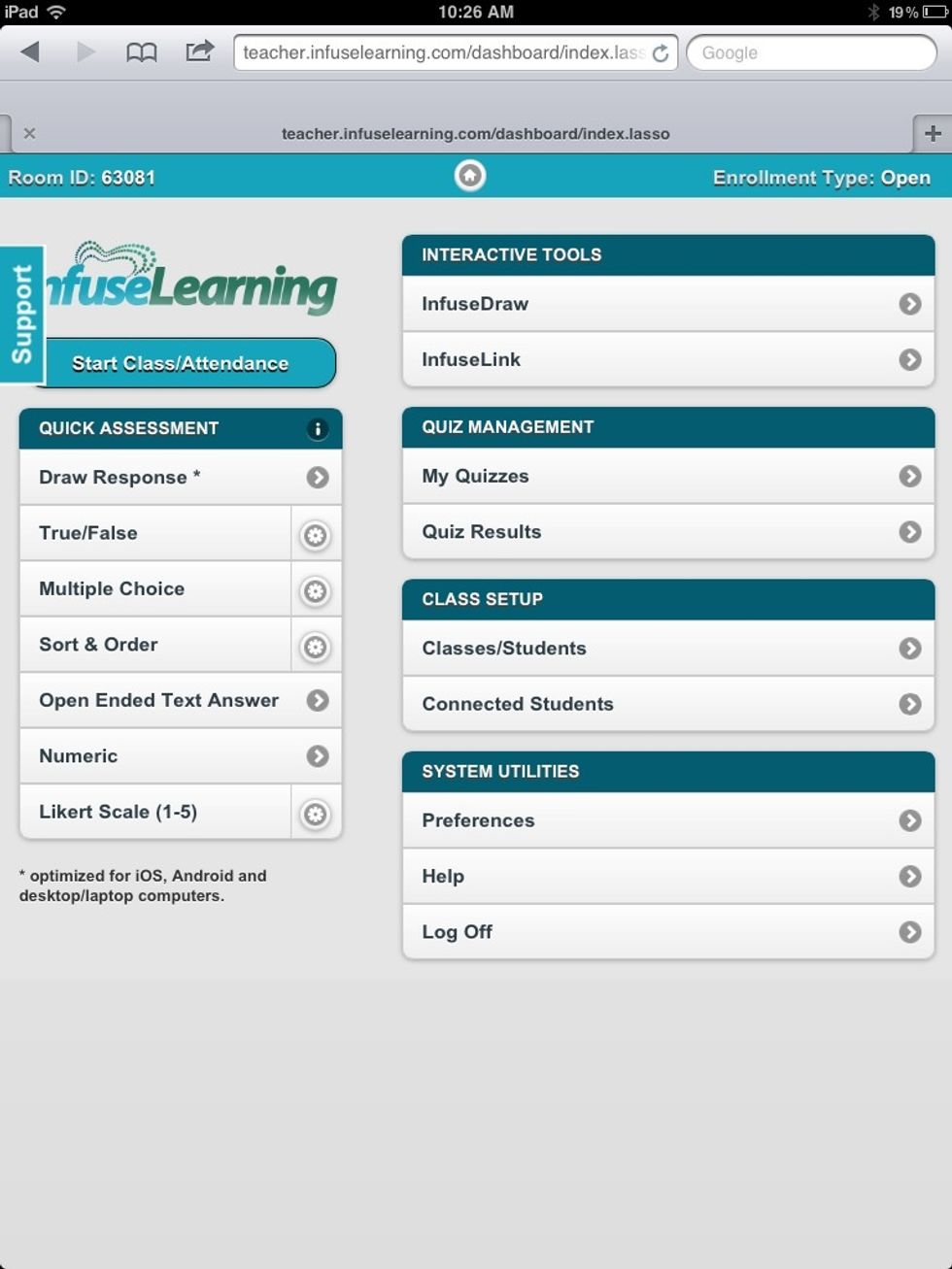 Sign in to the InfuseLearning Teacher Dashboard (on teacher device). For help with sign in and connecting students see: How to Get Started with InfuseLearning SnapGuide http://snp.gd.ta53hc
