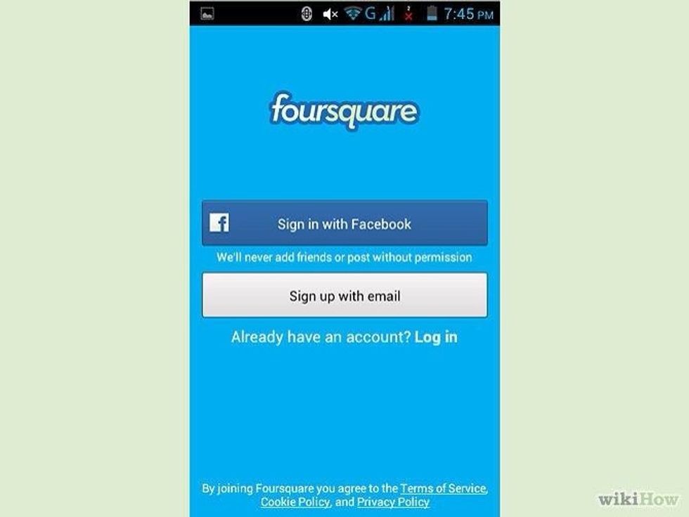 Sign up for an account on the Foursquare app after downloading or via the Foursquare website https://Foursquare.com/signup/