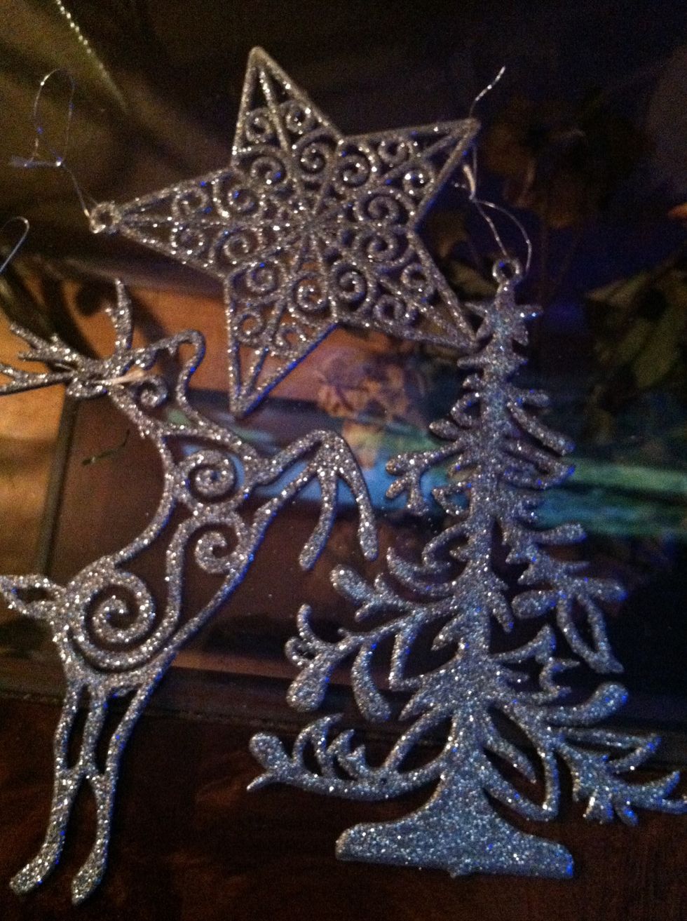 Silver Christmas theme ornaments.. Walmart