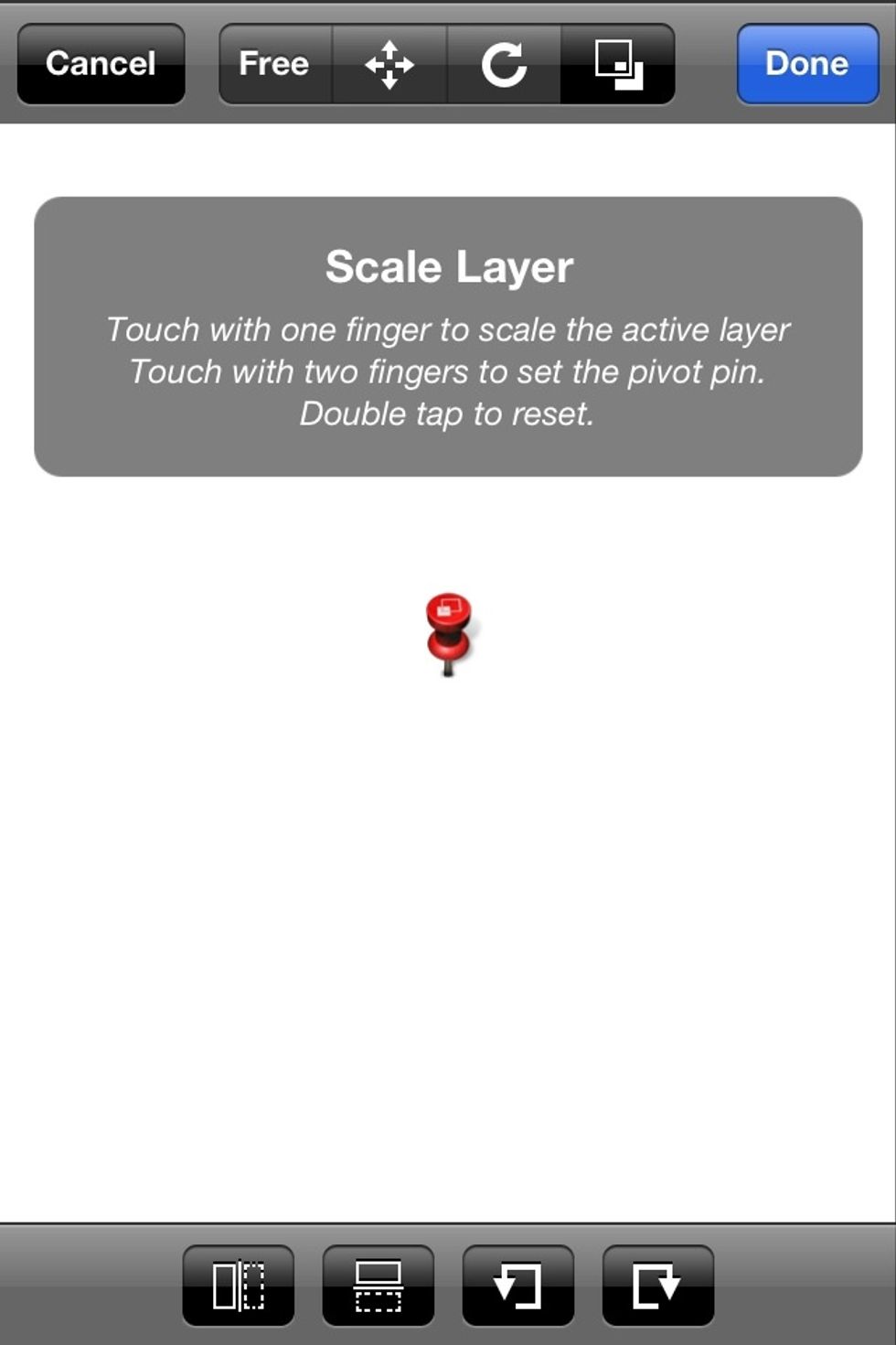 Similar to the layout of the text tool, the transformation tool. The options at the top are free transform, move layer, rotate later and scale layer.