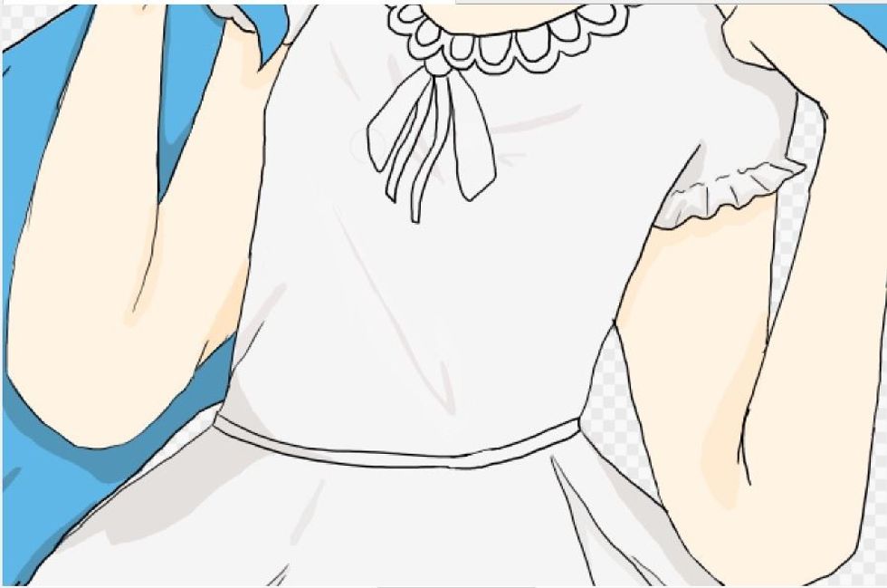 Similar to the rule on hair, add wrinkles with a slightly darker tone, but DO NOT draw them in with black lines. I advise to add some across the chest and in the middle face downwards.