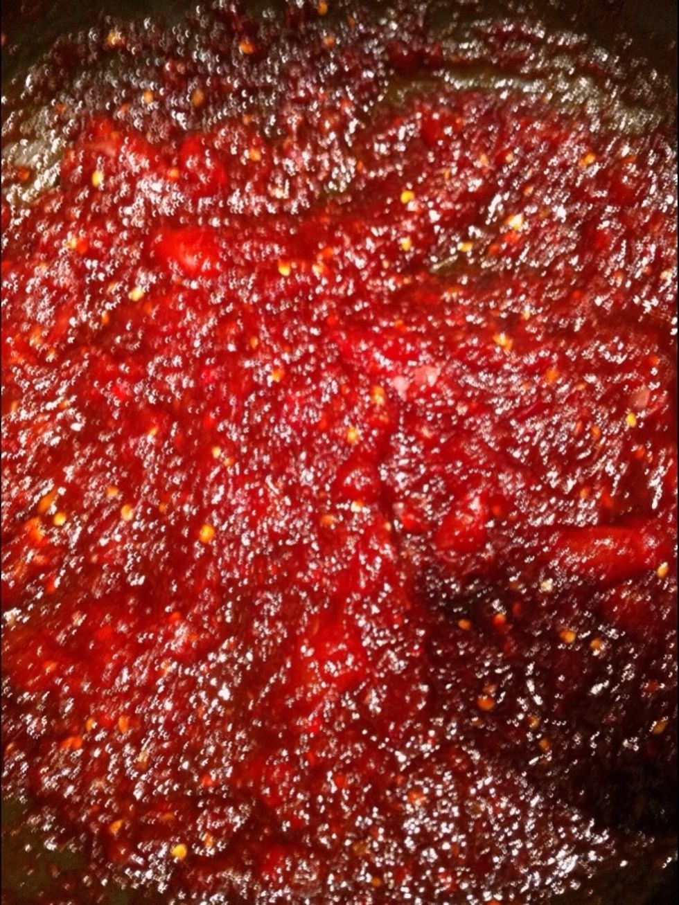 Simmer for 1.5-2 hours until the jam is thick and sticky