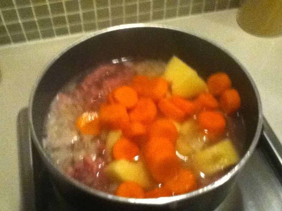 Simmer for 10 minutes before adding the veggies