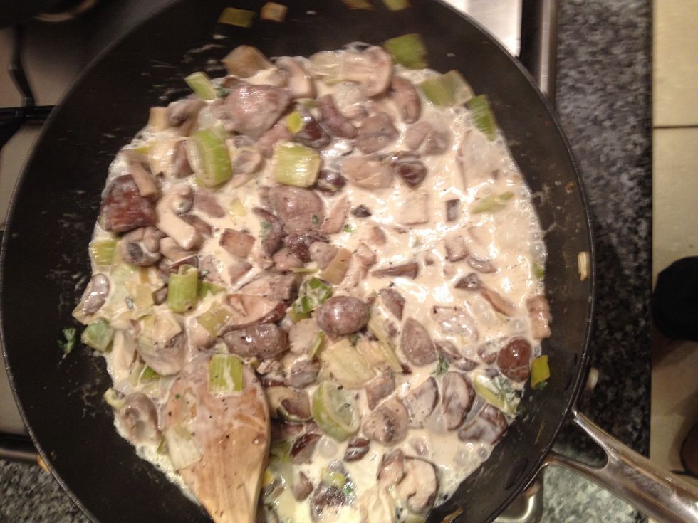 Simmer gently for a few minutes until the sauce has reduced a little. Season to taste. Transfer to a dish to cool completely. Preheat oven to 190\u00b0C/fan170\u00b0C/gas 5