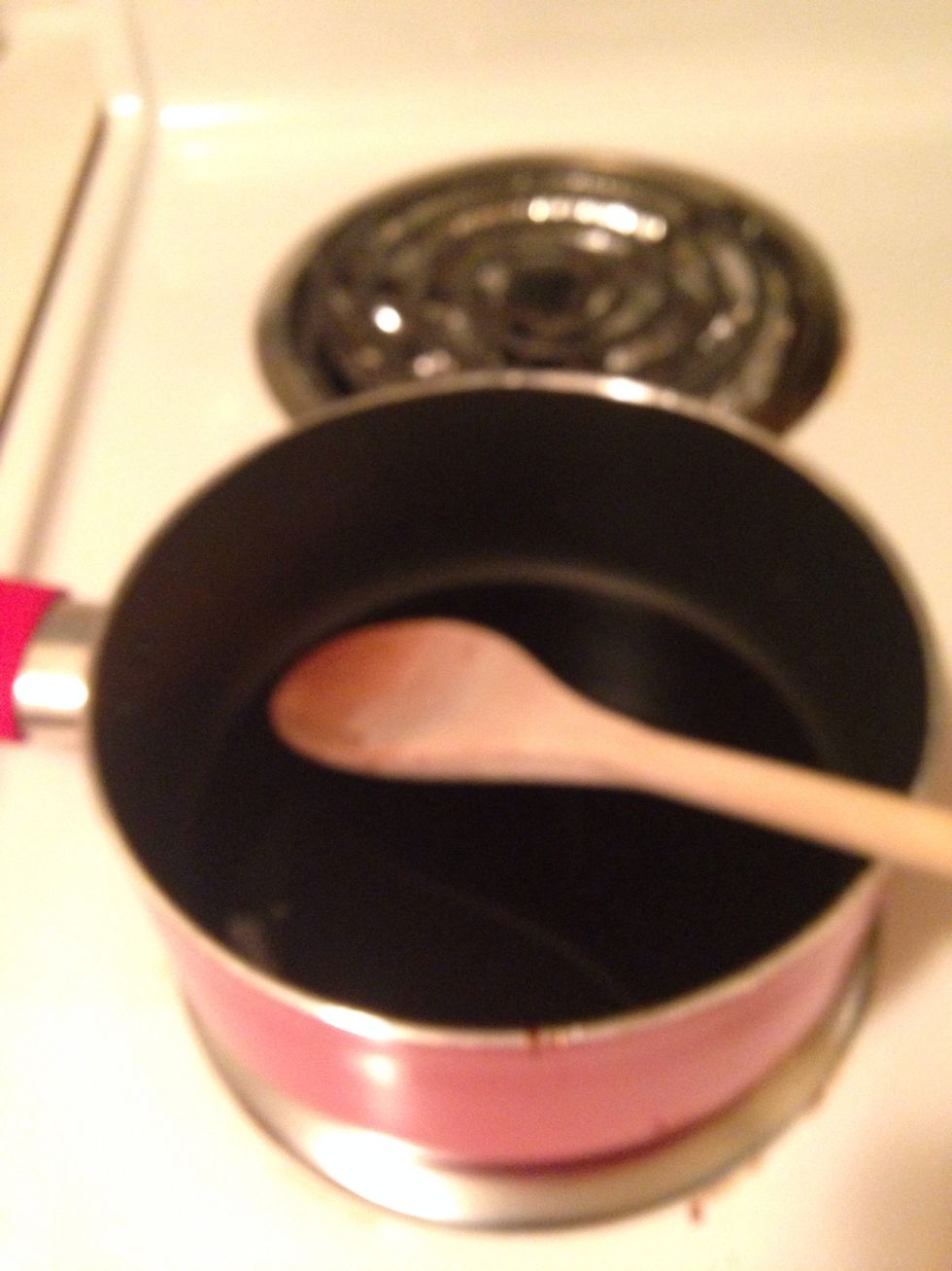 Simmer on medium until it reduces and thickens. Make sure to constantly stir and watch over this as it is sugar and a liquid. You are essentially making a caramel.