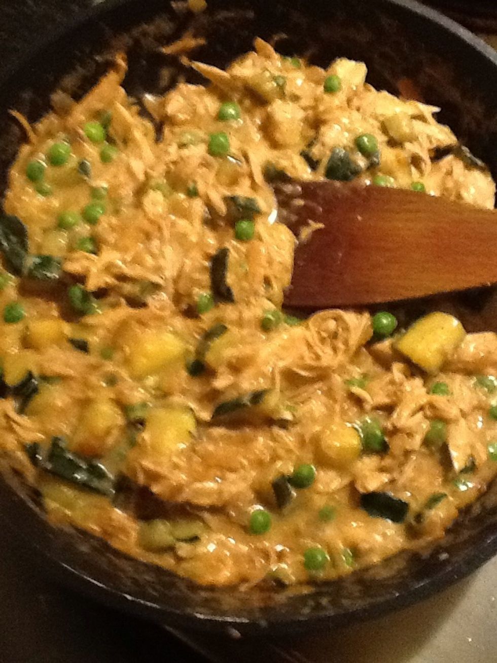 Simmer very low for 5 minutes to cook the peas.