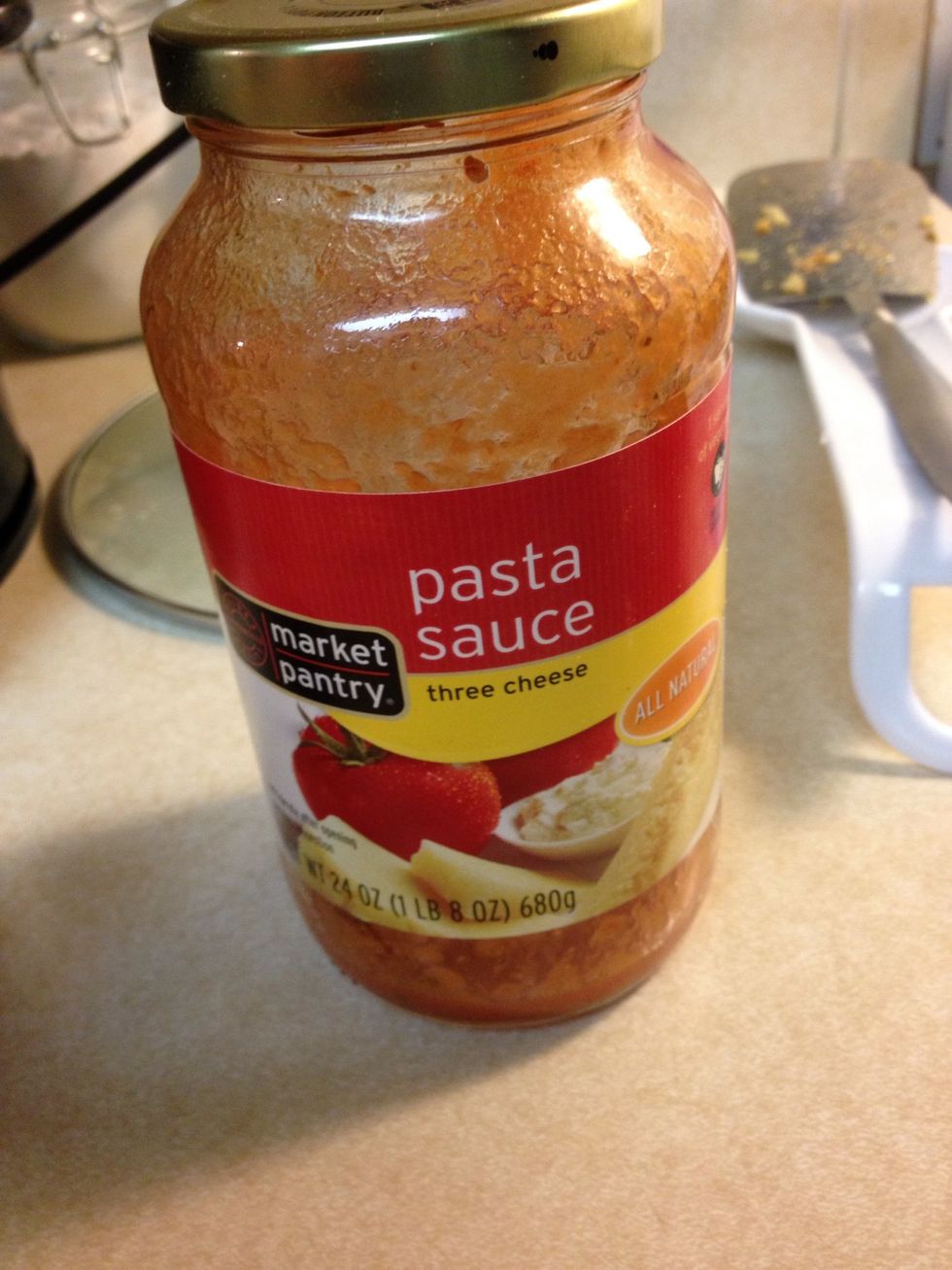 Simmer your choice of RED pasta sauce on low in a sauce pan. You can use one or two jars. Or even 1 jar of sauce and 1 jar of diced tomatoes.