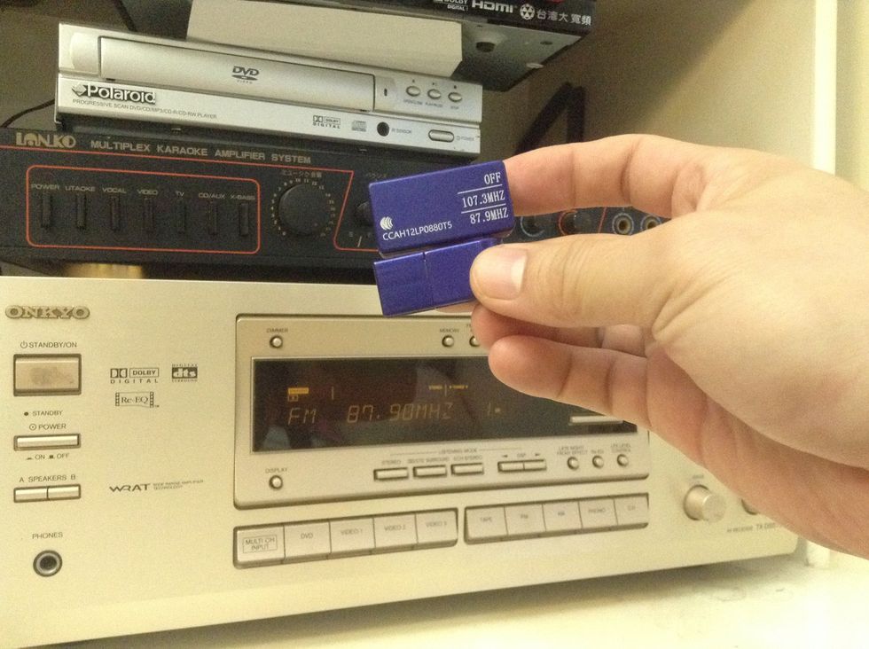 Simply preset your home stereo system to a one of the two preset setting on the transmitter.