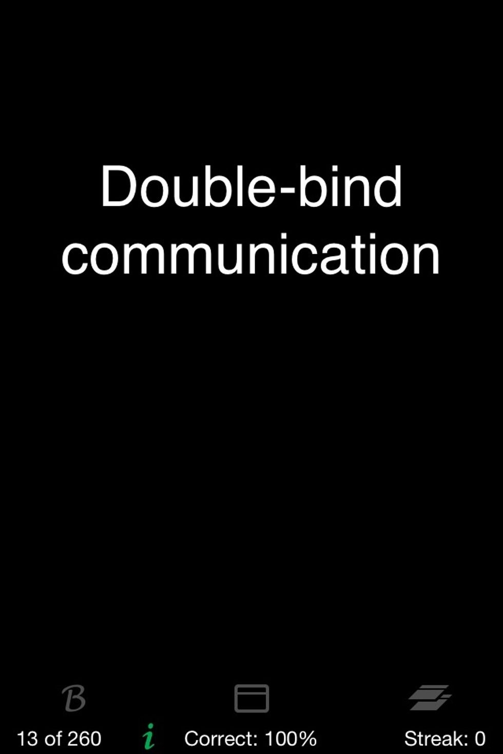 Simply tap the center of the screen. Swipe left if you're correct, up if you know the content very well, and down if you're wrong.