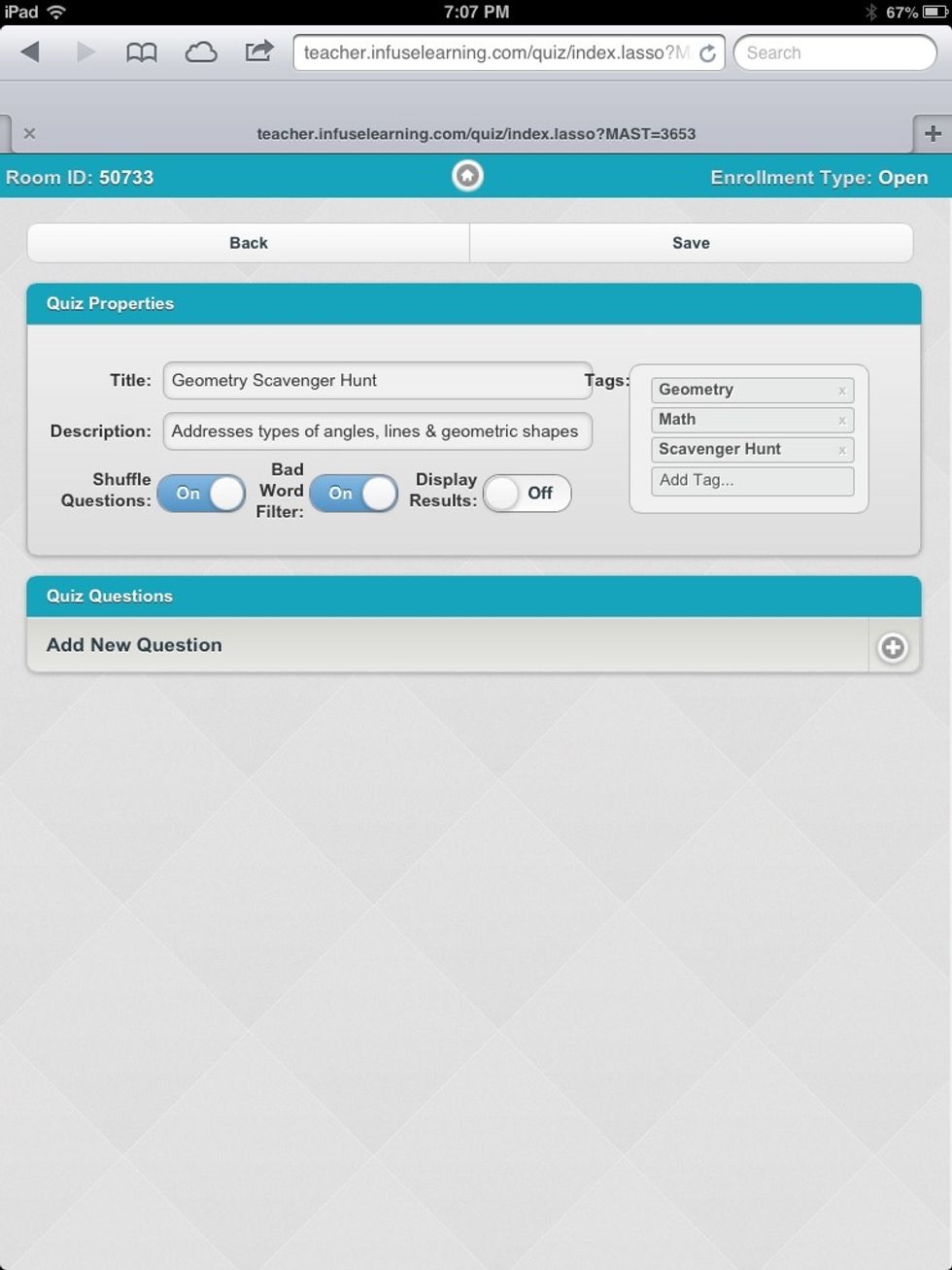 Simply type a word or phrase in the "Tag" box to add to a quiz.